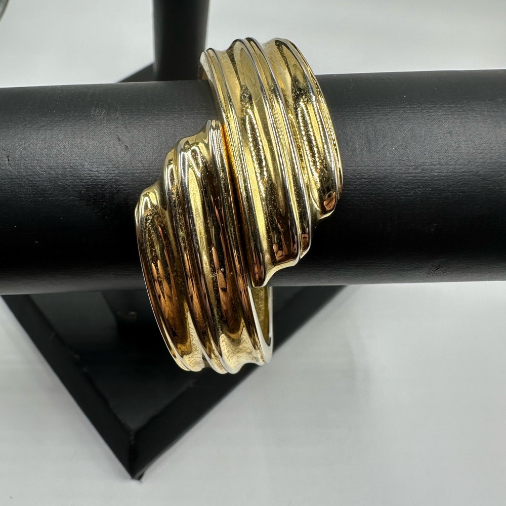 Gold Tone Bypass Hinged Clamper Bangle Bracelet